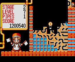 画像ギャラリー No.003のサムネイル画像 / 「ゴルビーのパイプライン大作戦（MSX2版）」，プロジェクトEGGで配信開始。パイプブロックを組み合わせてラインを作る落ちものパズル