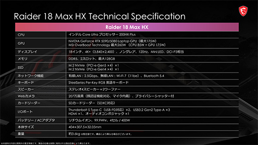 画像ギャラリー No.011のサムネイル画像 / 最新CPU「Core Ultra 200HX Plus」搭載モデルなど，MSIが2026年の最新ノートPCを発表