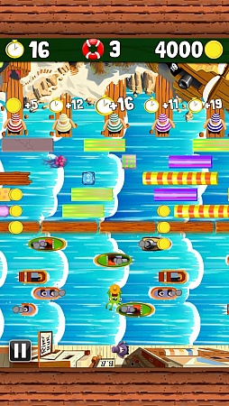 画像ギャラリー No.005のサムネイル画像 / 船を避け，板を渡って海賊の元へ。スマートフォン向けアクションゲーム「Huck's River Run」を紹介する「（ほぼ）日刊スマホゲーム通信」第291回
