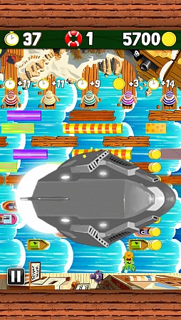 画像ギャラリー No.007のサムネイル画像 / 船を避け，板を渡って海賊の元へ。スマートフォン向けアクションゲーム「Huck's River Run」を紹介する「（ほぼ）日刊スマホゲーム通信」第291回