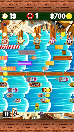 画像ギャラリー No.009のサムネイル画像 / 船を避け，板を渡って海賊の元へ。スマートフォン向けアクションゲーム「Huck's River Run」を紹介する「（ほぼ）日刊スマホゲーム通信」第291回
