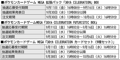 画像ギャラリー No.001のサムネイル画像 / ポケモンカードゲーム MEGA 拡張パック「30th CELEBRATION」など3商品の追加抽選販売応募受付が開始。9月16日16：59まで