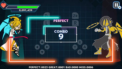 画像ギャラリー No.002のサムネイル画像 / 四分割された画面で，中央に向かって流れてくるノーツを処理していく4面リズムゲーム「Bug!Ban!Break!」，Nintendo Switchで本日発売