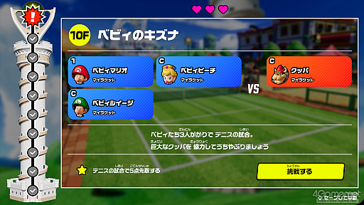 画像ギャラリー No.037のサムネイル画像 / 今度のマリオテニスは,ラケット次第で試合の流れが変わる! シリーズ最多キャラ&遊びもストーリーも充実した「マリオテニス フィーバー」を紹介