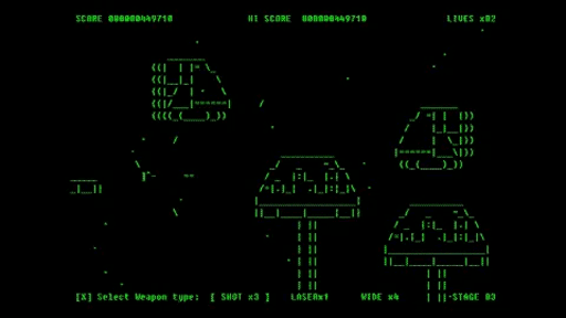 画像ギャラリー No.003のサムネイル画像 / 画面の光はすべて文字。画像データを一切使わず作られた“文字オンリーSTG”「バトル・フォー・アスキオン」が2月5日発売へ