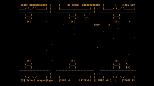 画像ギャラリー No.002のサムネイル画像 / 画面に映るすべてが実際のASCII文字。“文字通り”テキストオンリーな横スクロールSTG「バトル・フォー・アスキオン」，本日発売