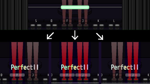 画像ギャラリー No.002のサムネイル画像 / 音楽ゲーム「CoLane」,PC向けテスト版を無料公開。1つのノーツを複数のキーで取れるので,最適な運指を考えよう