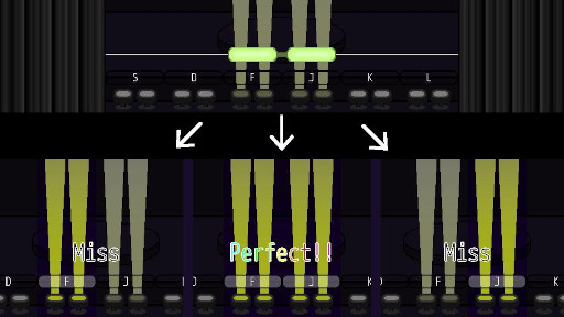 画像ギャラリー No.005のサムネイル画像 / 音楽ゲーム「CoLane」,PC向けテスト版を無料公開。1つのノーツを複数のキーで取れるので,最適な運指を考えよう