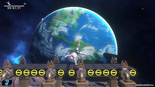 画像ギャラリー No.003のサムネイル画像 / 宇宙に取り残されたマッチョを操作し，地球への帰還を目指せ。回転アクション「ローリングマッチョ」，Switch版の配信を開始