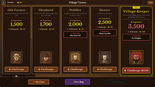 画像ギャラリー No.005のサムネイル画像 / 中世の薄暗い酒場で，運命をダイスに託す。ローグライク要素を取り入れたファークルダイスゲーム「Dice Tavern: Farkle Roguelike」発表